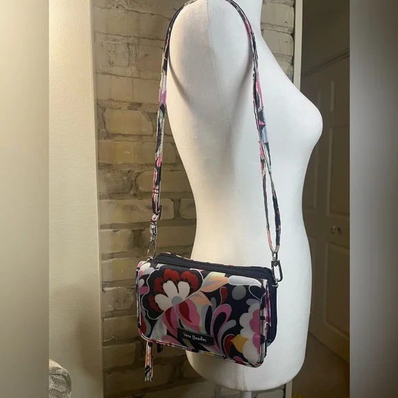 Vera Bradley  RFID 3 in 1 Handbag /Travel  Bag Crossbody, Wristlet,  Navy Floral - Picture 14 of 16